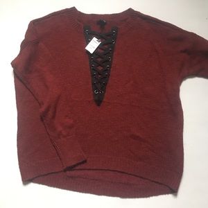 NWT Express Factory Outlet Maroon Lace Up Sweater